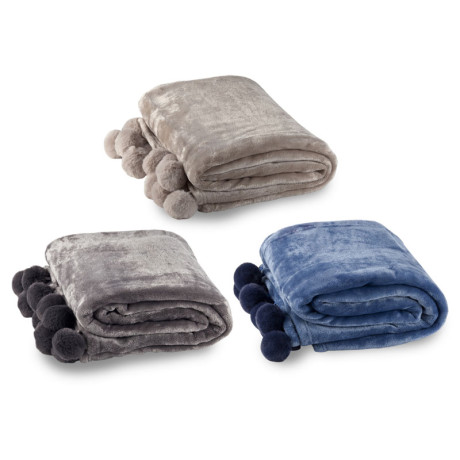 שמיכת פליז עם פומפונים