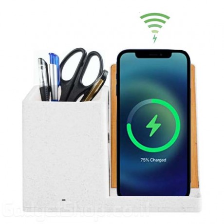 עמדת טעינה אלחוטית שולחנית עשויה במבוק