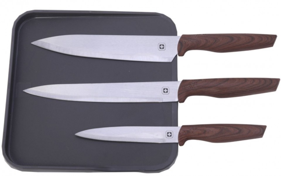 3 סכיני שף כולל משטח חיתוך מבית SWISS