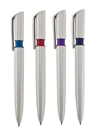 עט כדורי גוף לבן עם צבעוני ממותג
