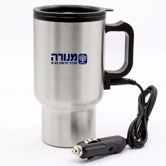 כוס תרמית לקפה בחיבור USB ולמצת הרכב